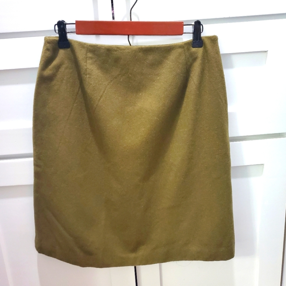 Ann Taylor Vintage 90s Wool Blend Army Green Pencil Skirt Classic Casual Size 8